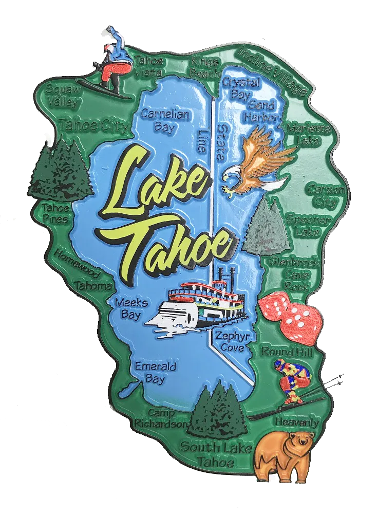 Souvenir Magnet Sites & Scenes Map of Lake Tahoe