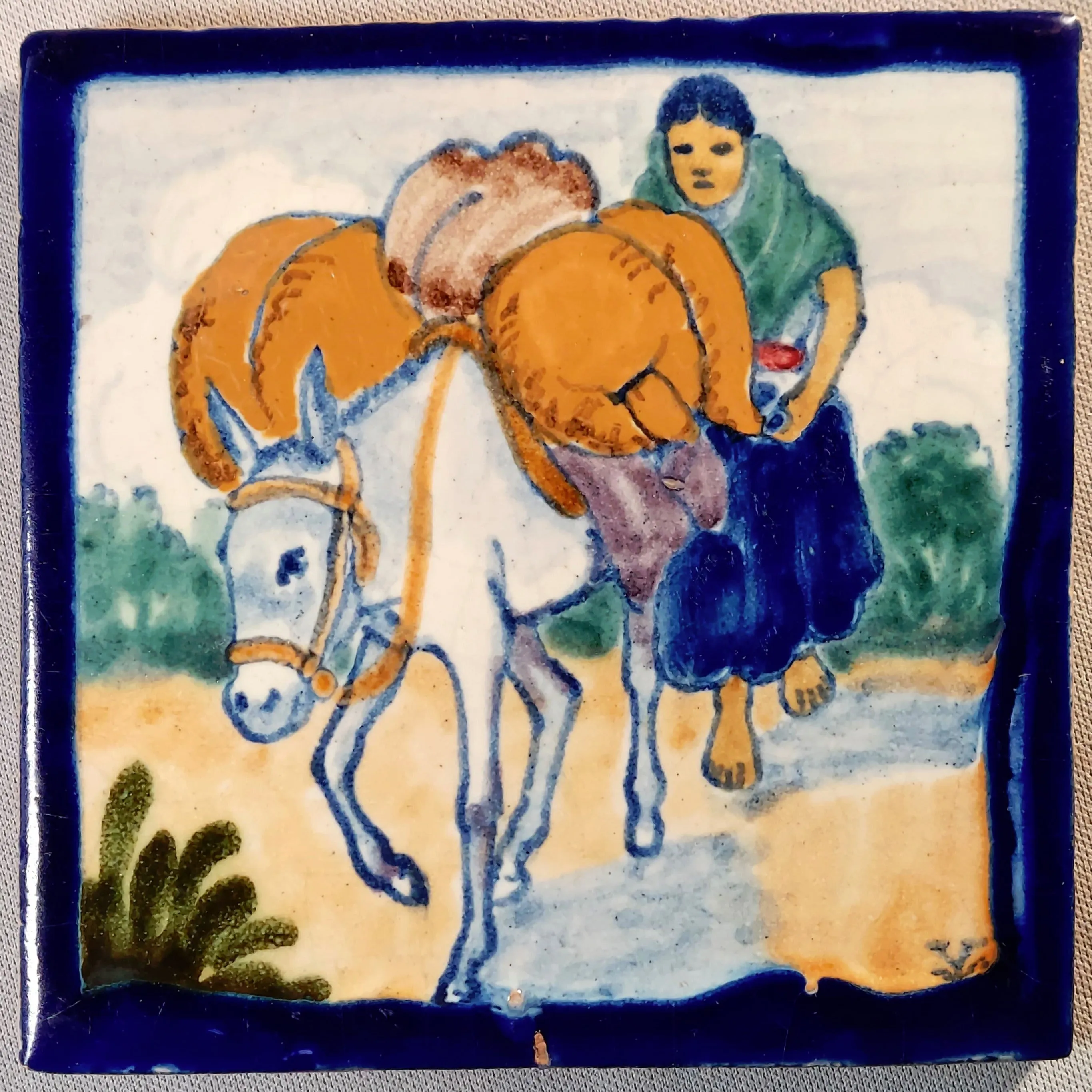 Talavera Tile by Uriarte, Woman and Burro