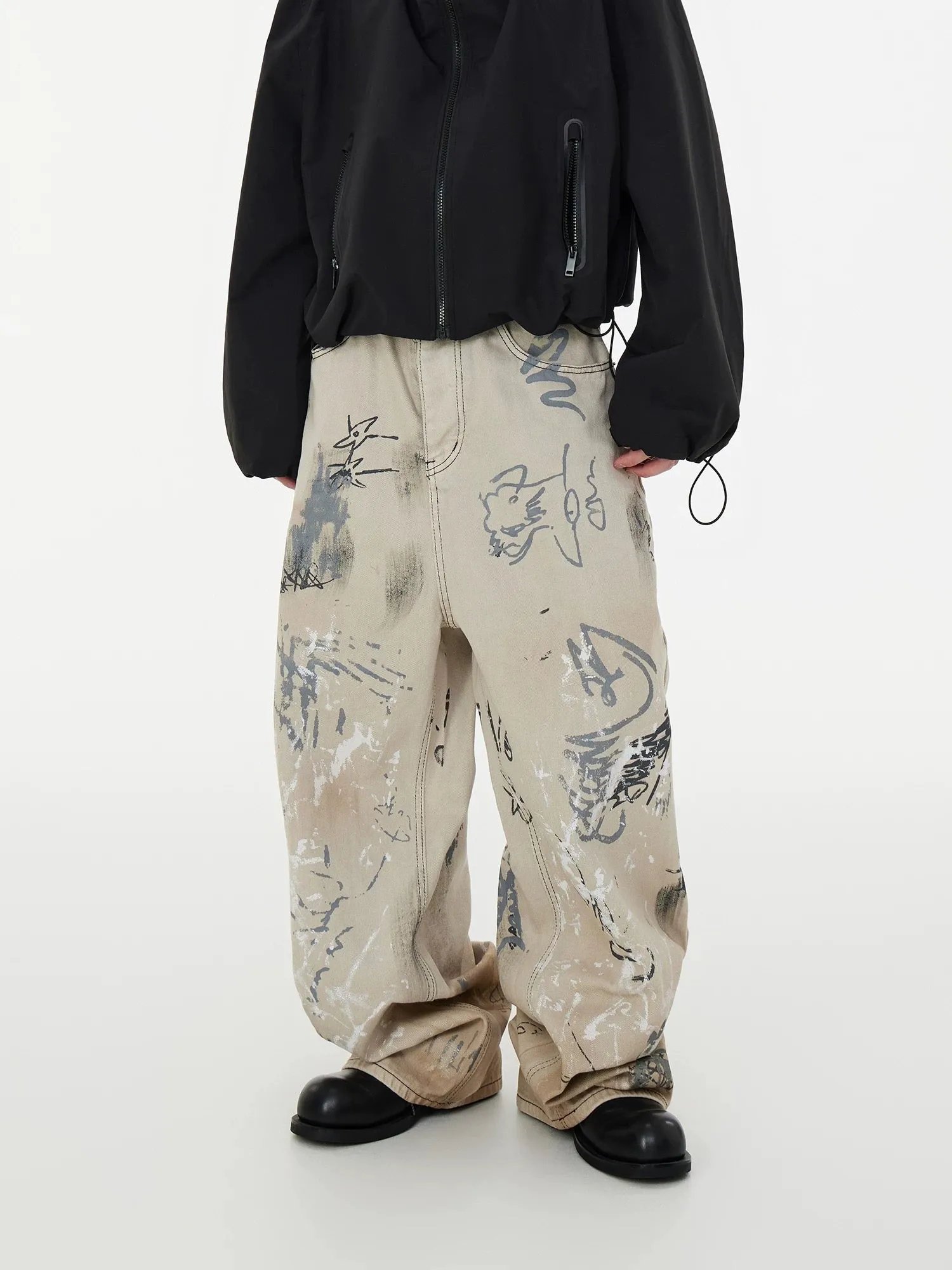 Thesupermade Hand-painted Graffiti Baggy Jeans - 1885