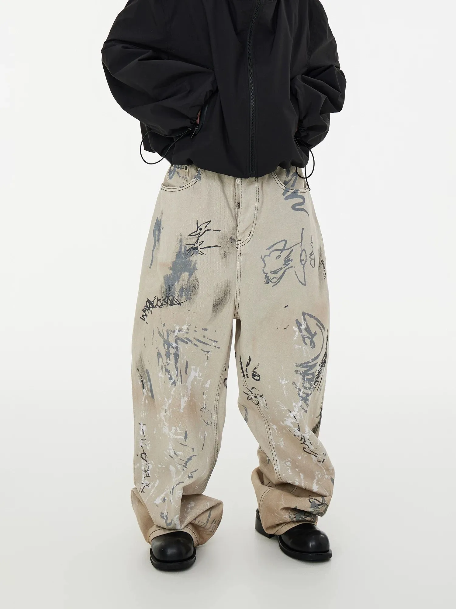 Thesupermade Hand-painted Graffiti Baggy Jeans - 1885