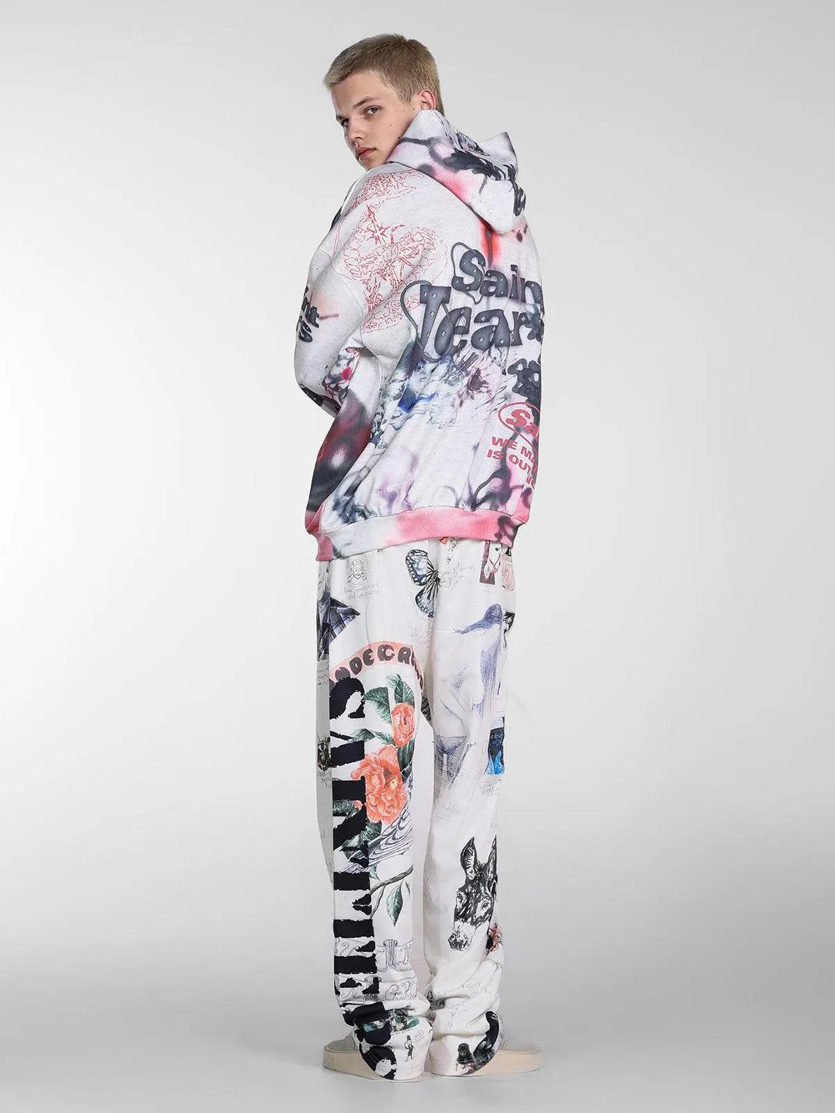 Thesupermade Hand-painted Ink Graffiti Hoodie