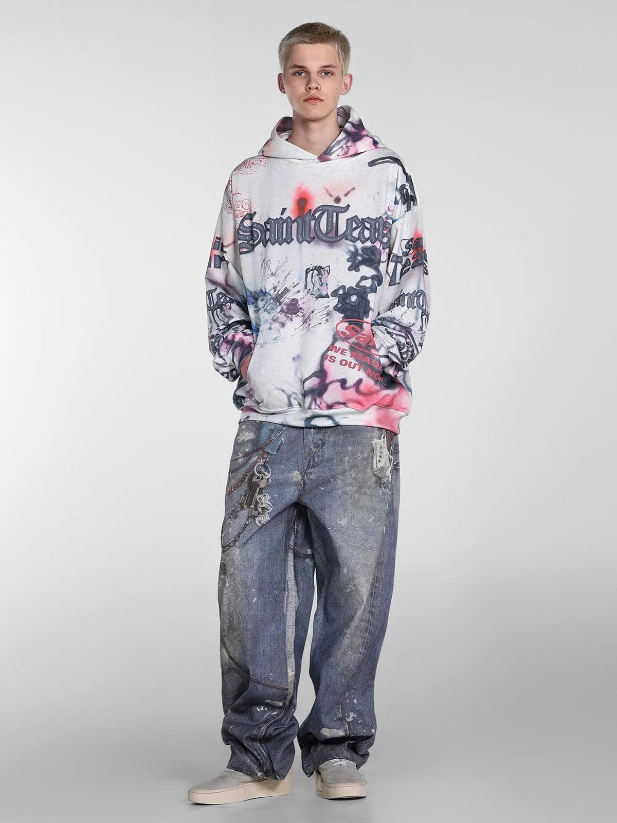 Thesupermade Hand-painted Ink Graffiti Hoodie