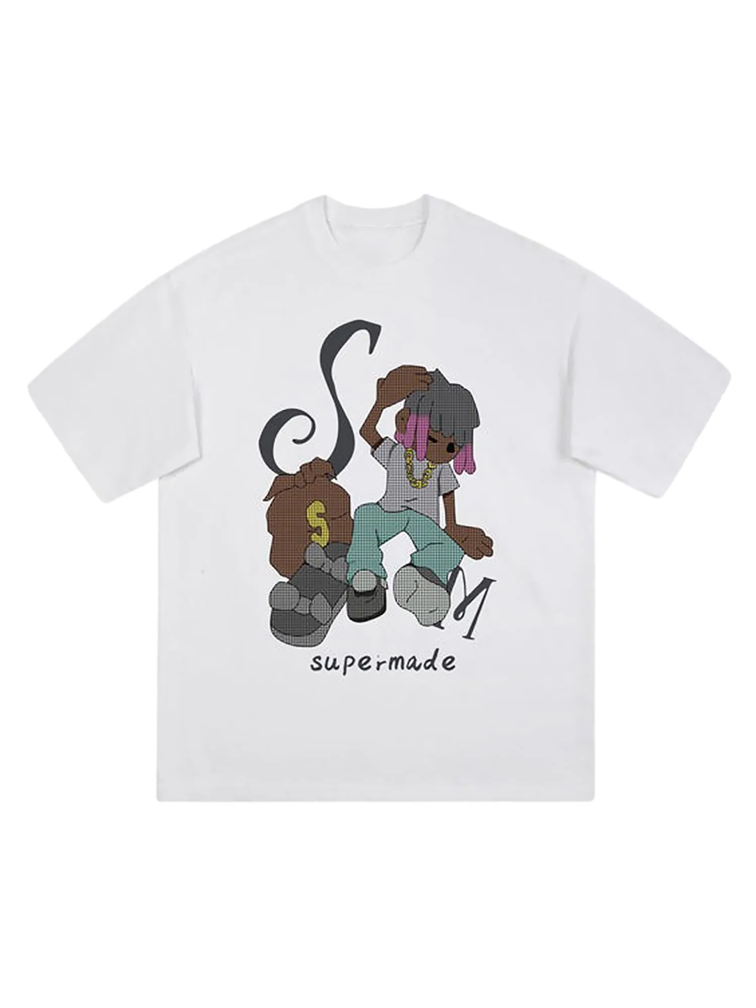 Thesupermade Hip Hop Cartoon Character Print T-shirt