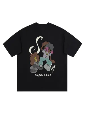 Thesupermade Hip Hop Cartoon Character Print T-shirt