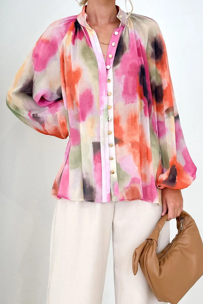 Watercolor Button Up Blouse