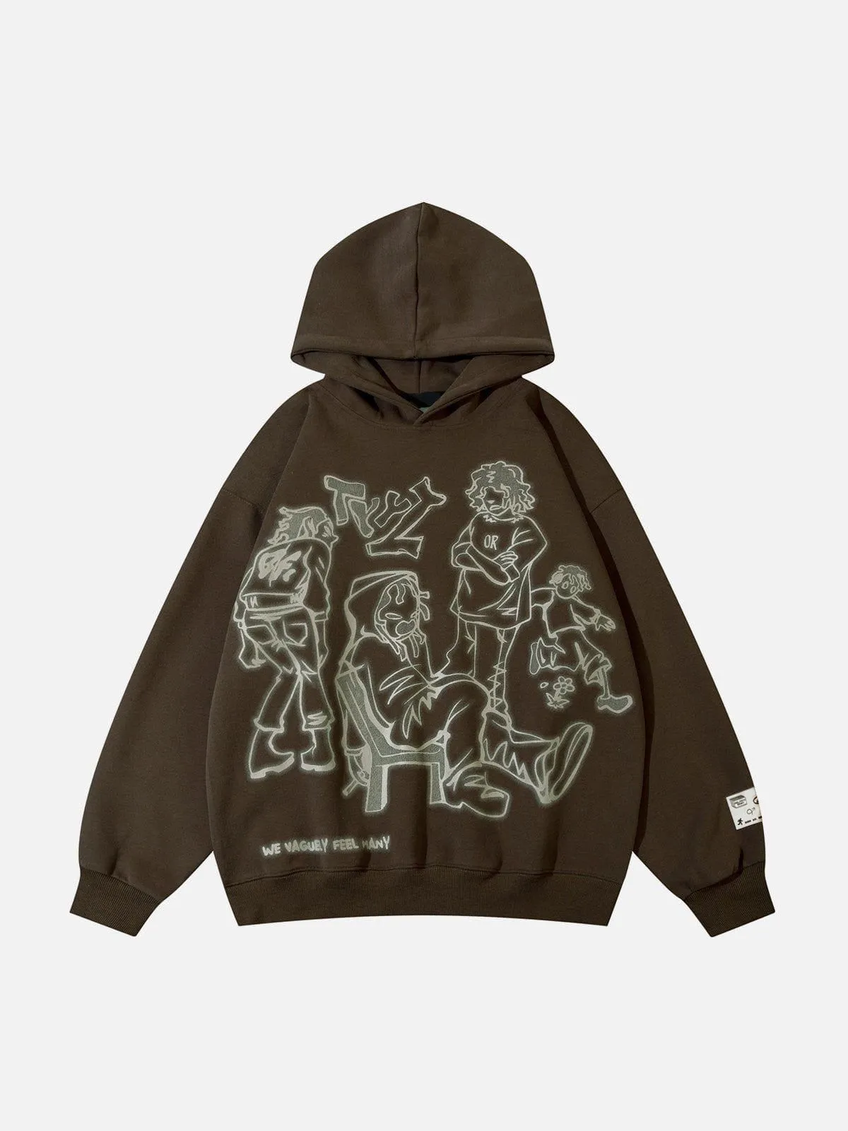 We Love Street Cartoon Line Character Print Hoodie