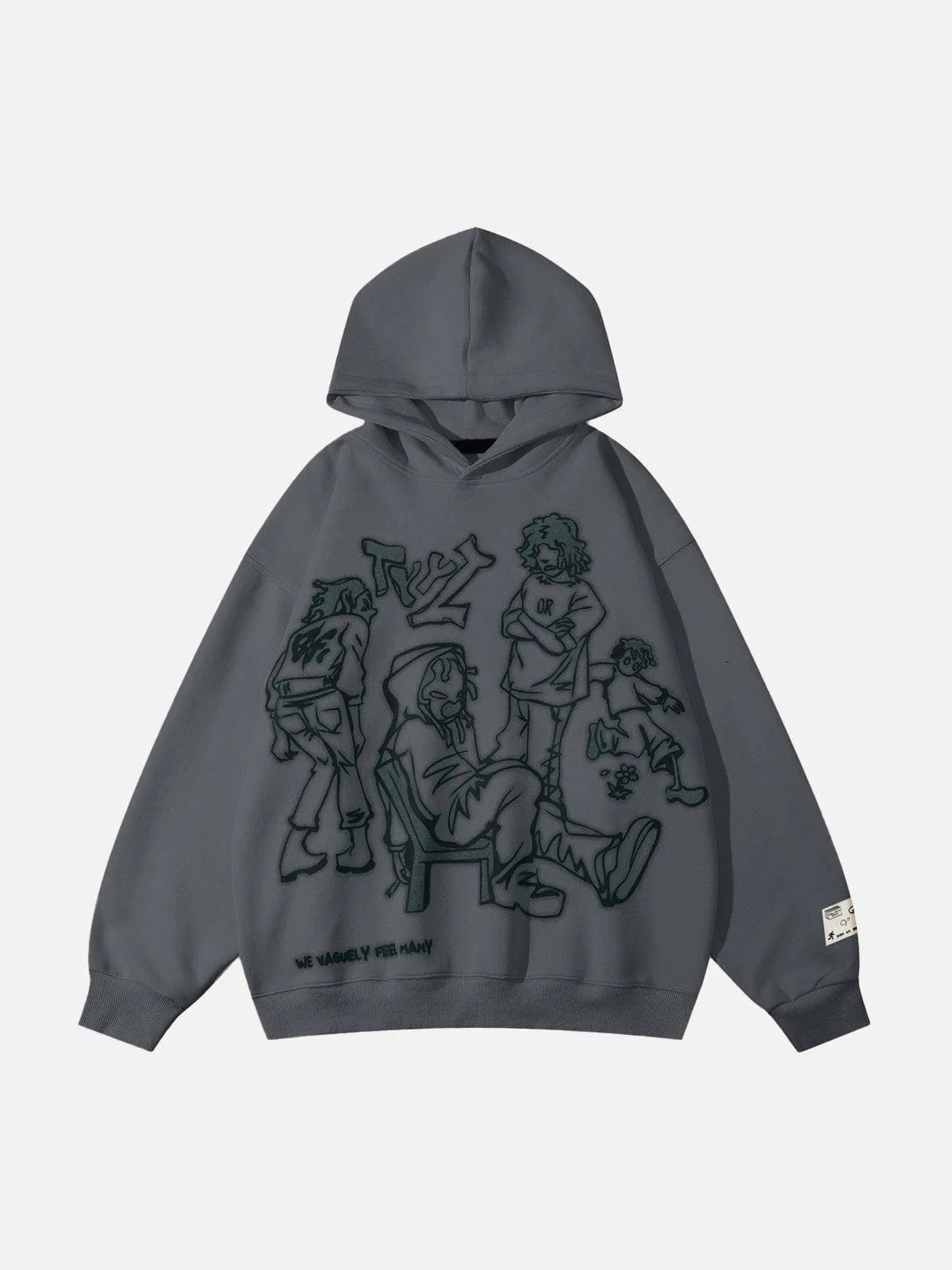 We Love Street Cartoon Line Character Print Hoodie