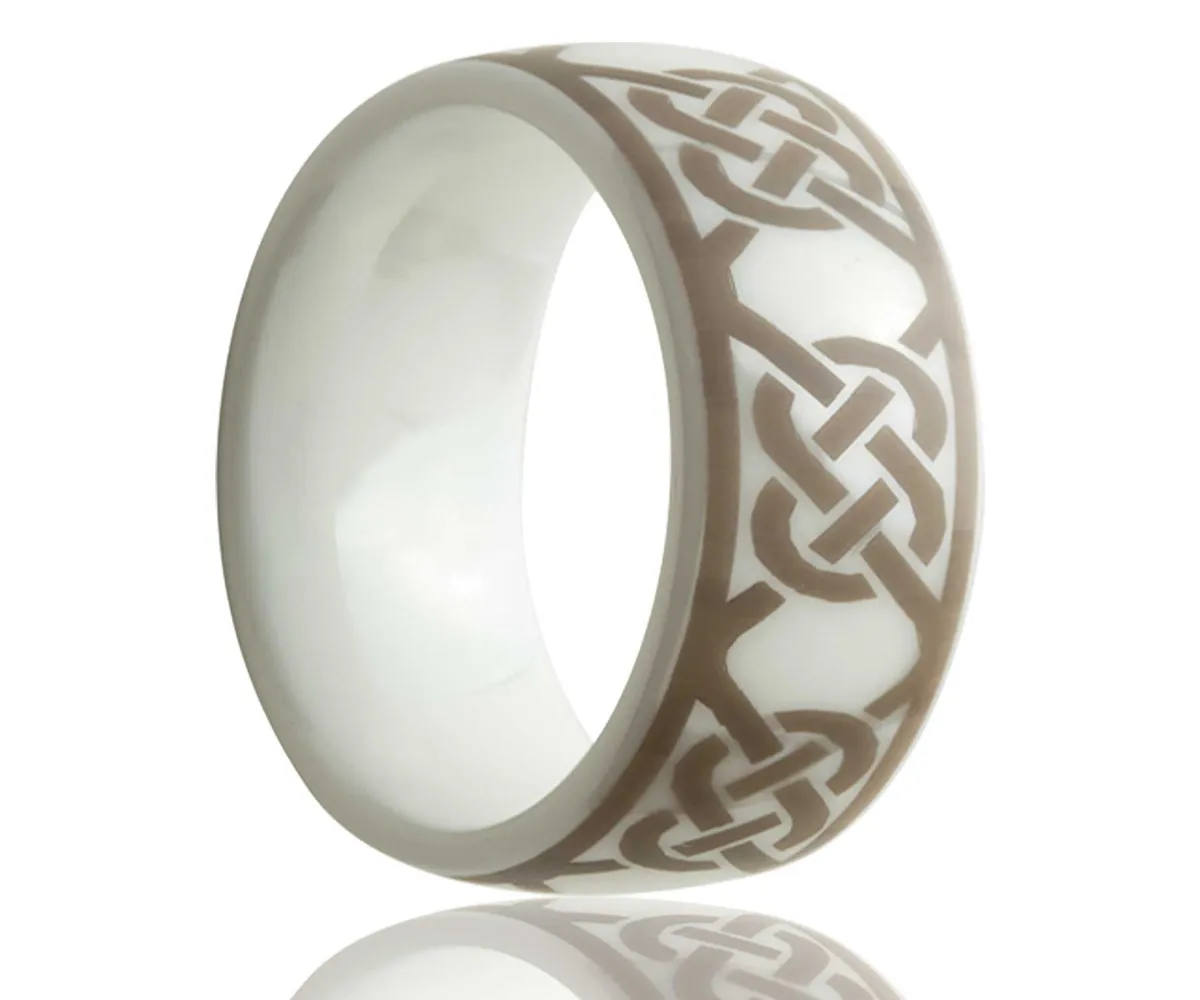 White Laser Engraved Infinity Knot Ceramic Ring